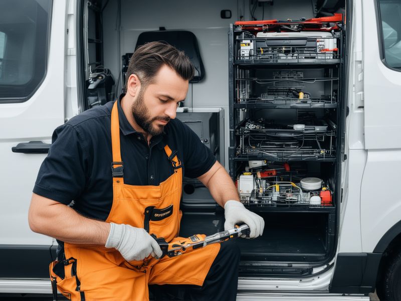 Appliance repair tools and equipment in professional service van