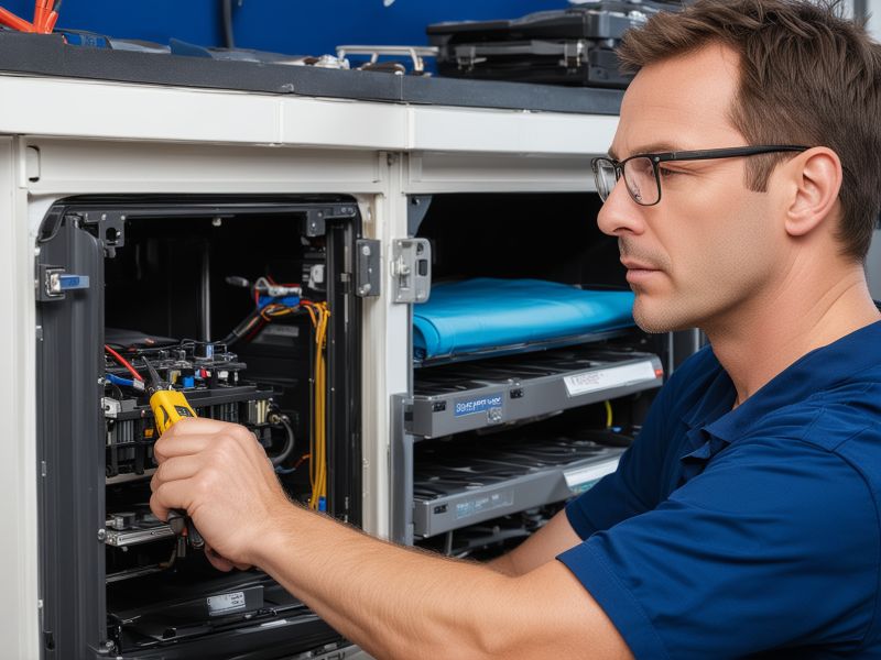 Professional appliance technician performing maintenance check
